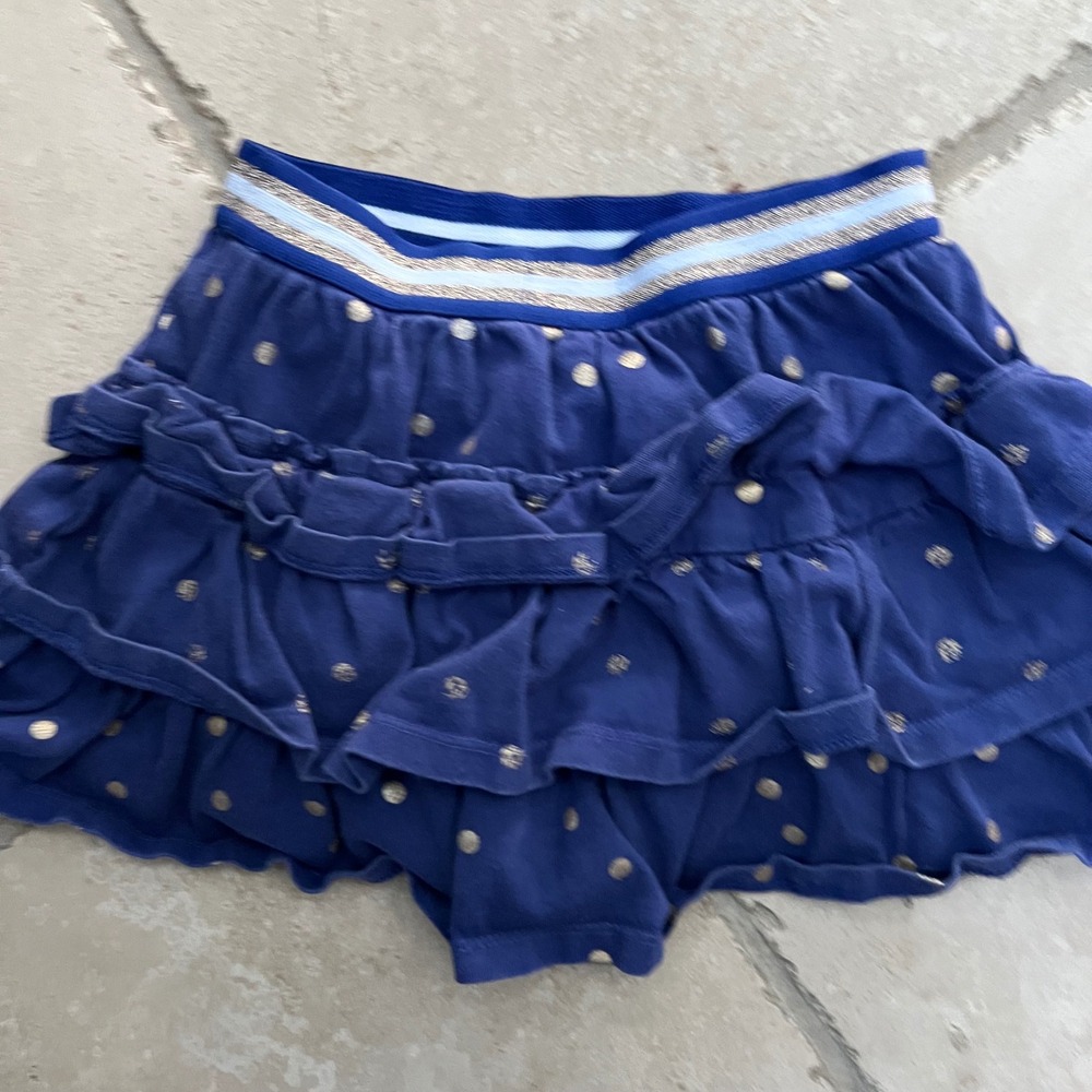 Mini Boden Girls 6-7Y Skirt Navy Gold Metallic Polka Dot Tiered Ruffle Skort - Picture 7 of 7